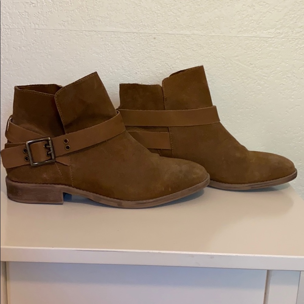 Camel suede boots